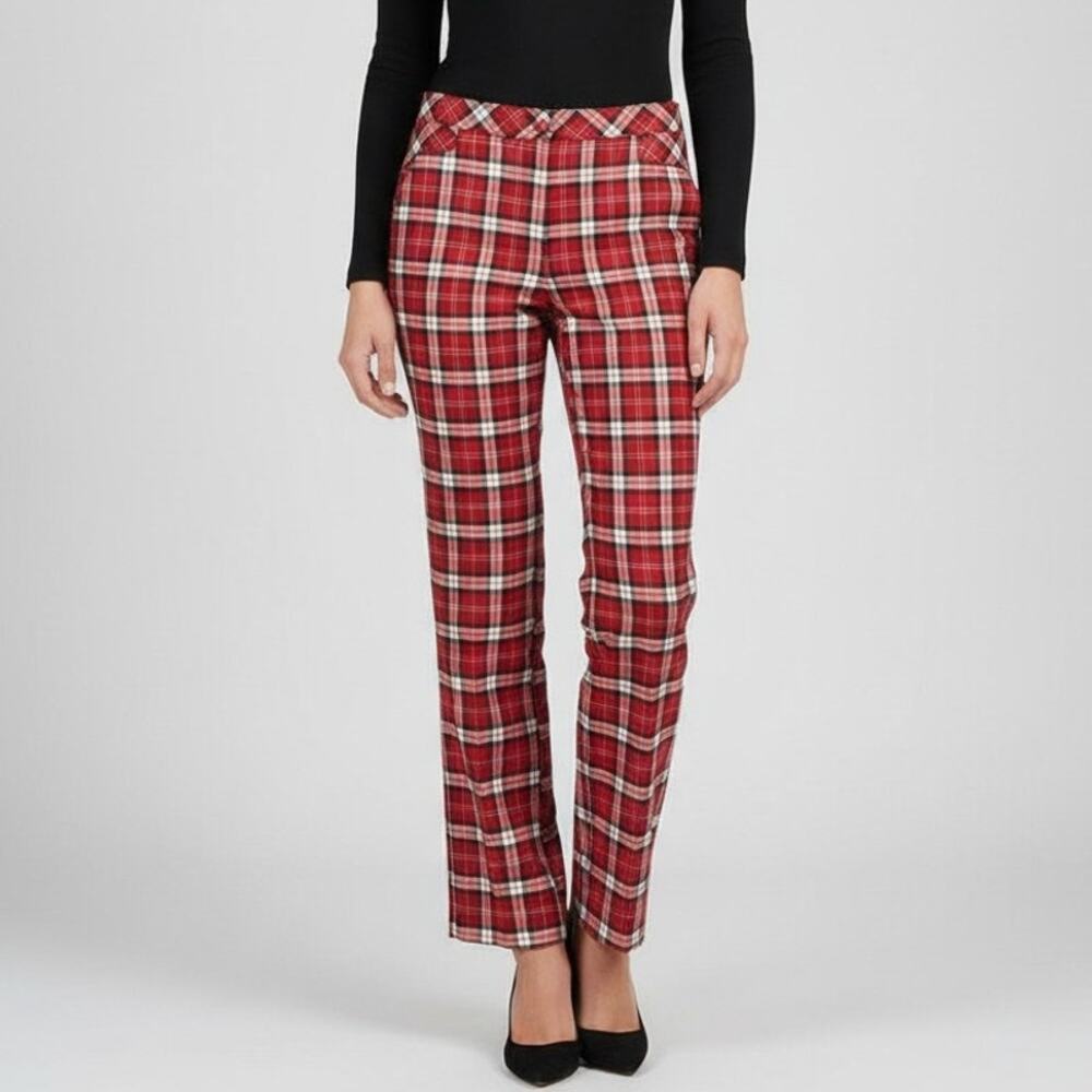 Vintage Y2K Rave Trouser Pants 28" Check Plaid  Streetwear Casual Red/White